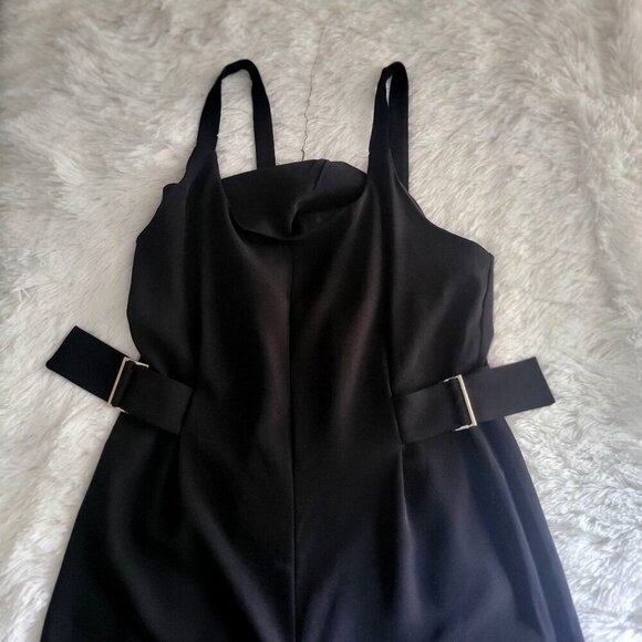 Black Sleeveless Wide-Leg Jumpsuit W Adjustable Side Straps- S - Picture 6 of 8